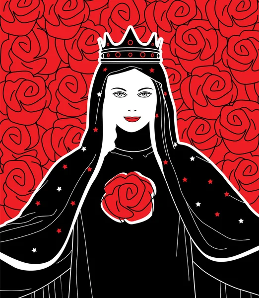 Queen met rode rozen — Stockvector