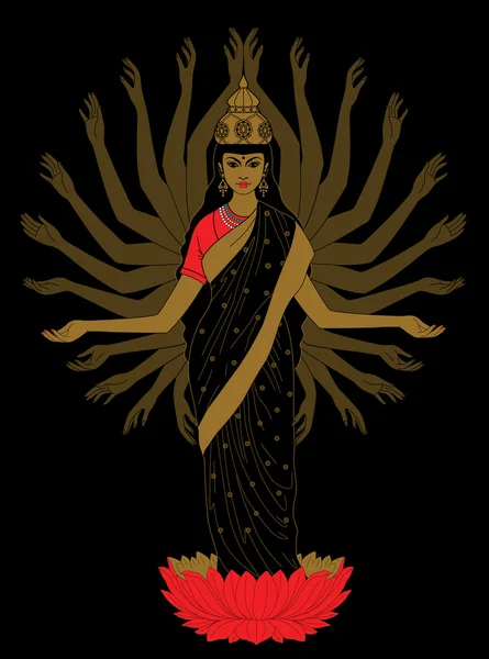 Diosa de Oriente con muchas armas — Archivo Imágenes Vectoriales