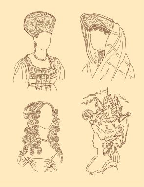 Women's hats and hairstyles clipart