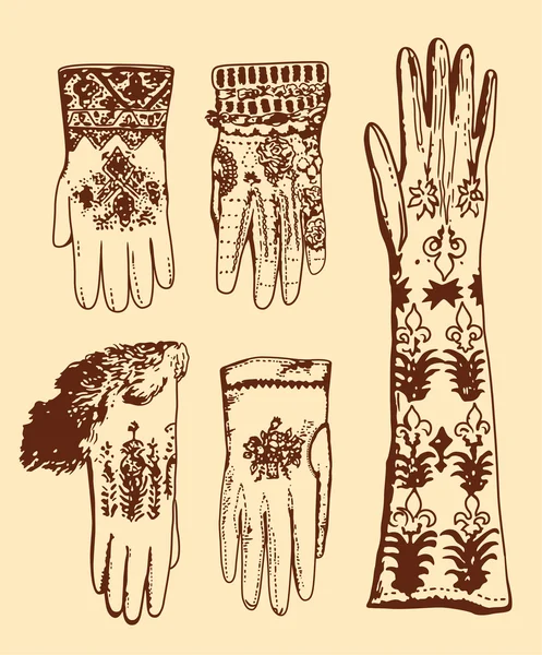 Cinco guantes de hombre en estilo retro — Vector de stock