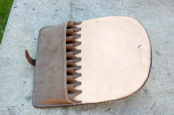Leather bandoleer for gun — Stock Photo, Image