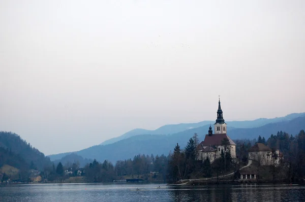 Nagyboldogasszony templom, a tó Bled, Szlovénia — Stock Fotó