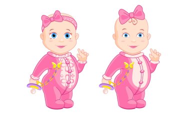 Küçük kız pembe bir yay ile standları