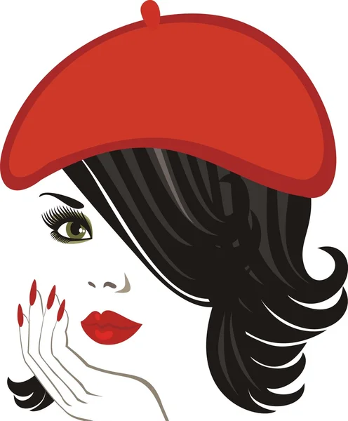 赤い帽子をかぶった女性 — ストックベクタ