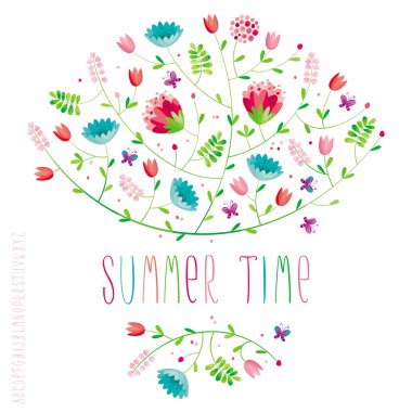 Çiçek yuvarlak alfabesi ile kompozisyon