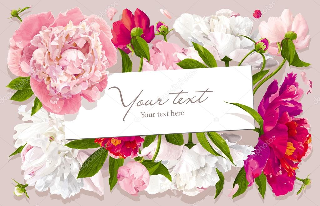 Pink, red and white peony greeting card