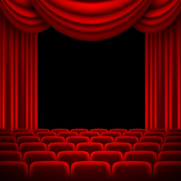 An auditorium with a red curtain — Stock Vector