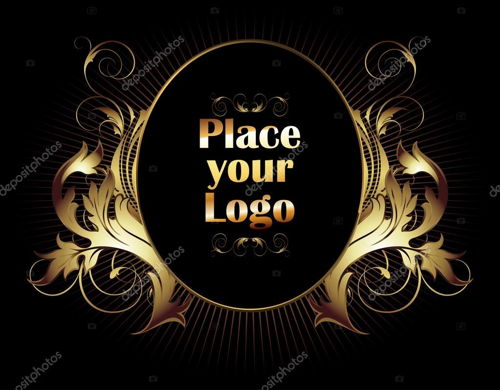 Ornamental shield on a black background with a place for your logo