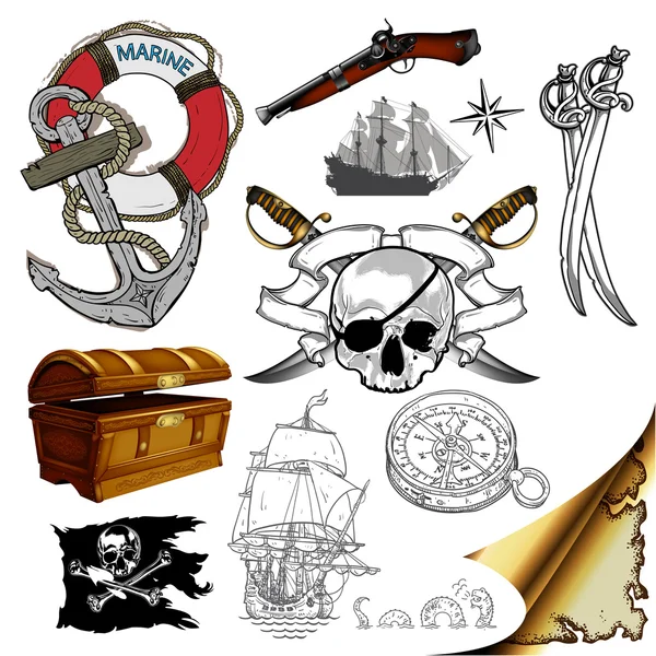 Marine Theme Icons gesetzt — Stockvektor