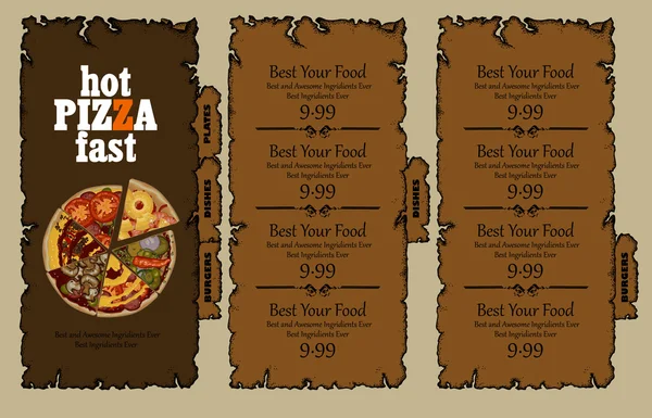 Menu desain pizzeria - Stok Vektor