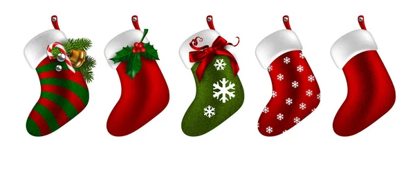 Vánoce Nový Rok Sada Pěti Různých Ponožek Pro Vánoční Dárky — Stockový vektor