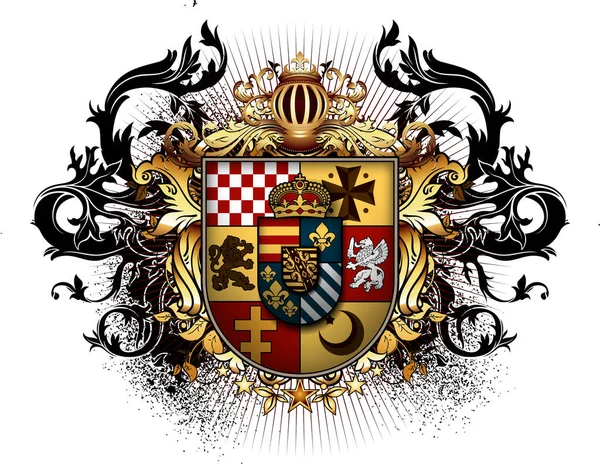 Tarcza Heraldyczna Koroną Bogato Zdobiona Białym Tle Wektor Wysoka Szczegółowa — Wektor stockowy