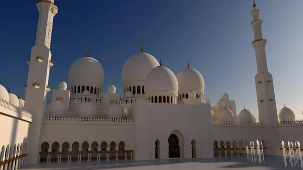 Sheikh Zayed Grande Mesquita Abu Dhabi Fundo Céu Azul Ilustração — Fotografia de Stock