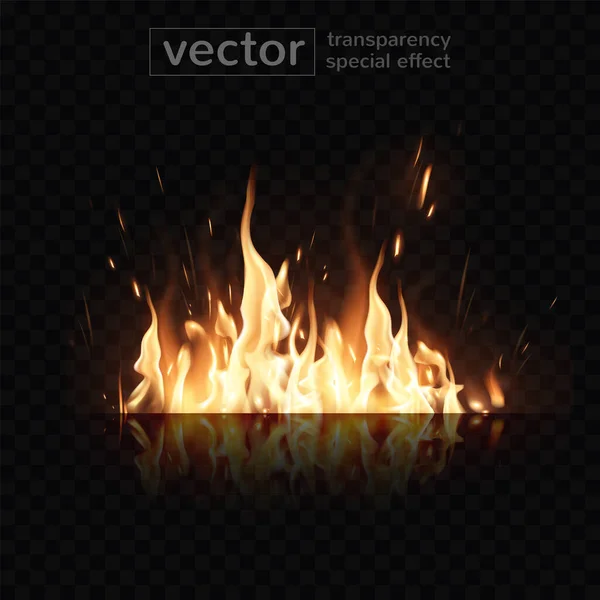 Brûler Feu Son Reflet Lumineux Sur Surface Avec Effet Fumée — Image vectorielle