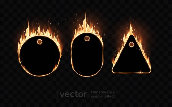 Trois Cadres Enflammés Formes Différentes Sur Fond Sombre Effet Spécial — Image vectorielle