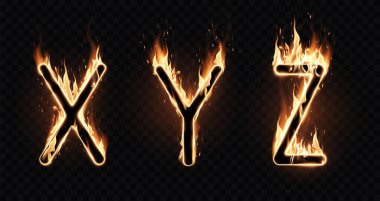 Siyah arkaplandaki alfabenin üç farklı harfi. Şeffaf dumanın özel efekti. Çok gerçekçi bir çizim..