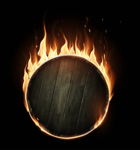 Ein Hölzernes Rundes Schild Auf Einem Hintergrund Aus Feuer Eine — Stockvektor