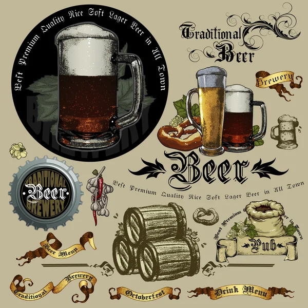 Set von Bier-Elementen — Stockvektor