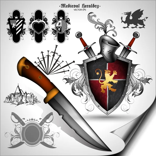 Set of heraldic elements — Stock Vector