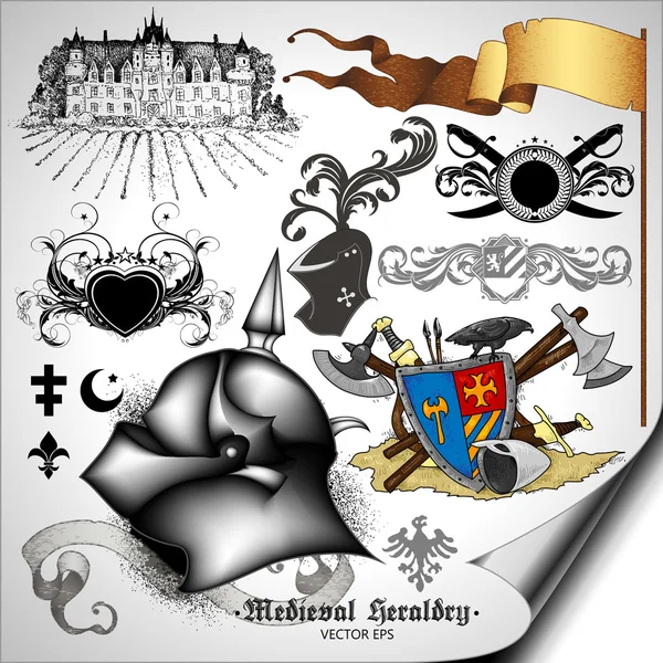 Uppsättning av heraldiska element — Stock vektor