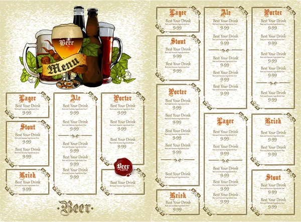 啤酒菜单 — 图库矢量图片