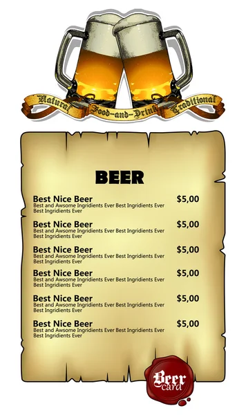 Menu Cerveja — Vetor de Stock