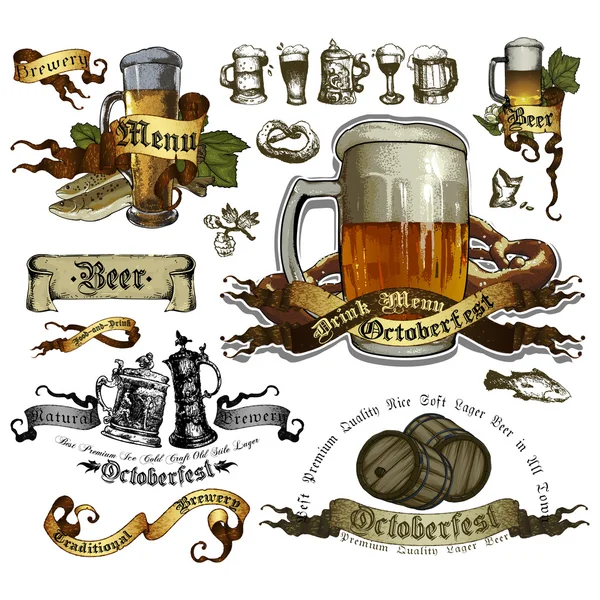 Conjunto de elementos cerveceros — Vector de stock