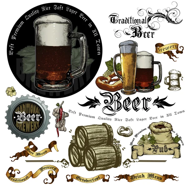 Conjunto de elementos cerveceros — Vector de stock