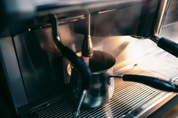 Blast of steam on coffee machine — Stock Photo, Image