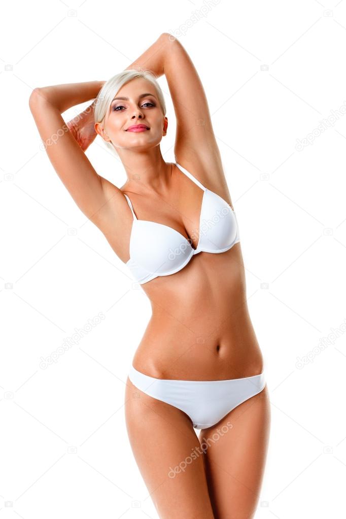 Woman wearing white underwear portrait Stock Photo by ©chesterf
