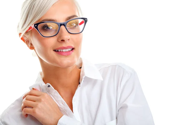 Beautiful woman in black eyeglasses — Stock Photo, Image