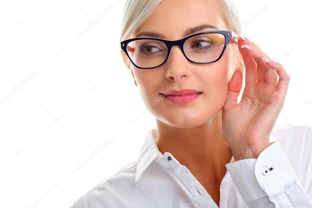 beautiful woman in black eyeglasses