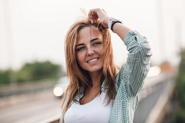 Closeup head and shoulders portrait of woman — Stock Photo, Image