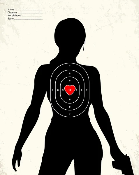 Mujer armada peligrosa - objetivo de campo de tiro — Vector de stock