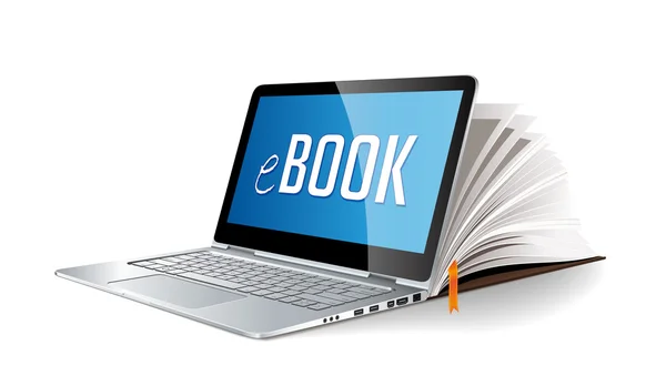 Conceito de Ebook - laptop como livro eletrônico —  Vetores de Stock