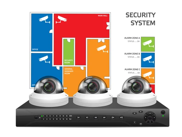 Cctv-Kamera und dvr - digitaler Videorecorder - Sicherheitssystemkonzept — Stockvektor