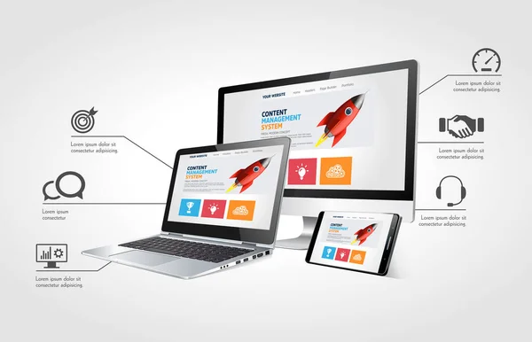 Computer Mit Content Management System Cms — Stockvektor