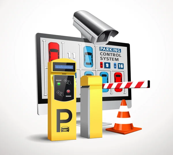 Estacionamiento estación de pago - concepto de control de acceso — Vector de stock