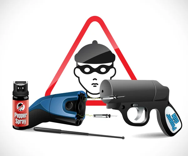 Armes d'autodéfense - taser, spray au poivre et pistolet à poivre — Image vectorielle