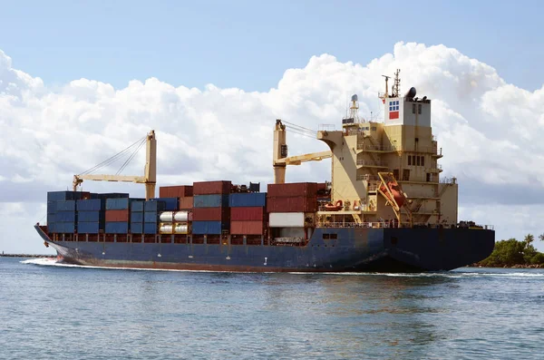 Containerschip Vertrekt Uit Haven Van Miami Florida Government Cut — Stockfoto