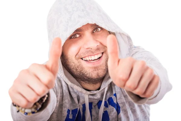 Guy gesturing  thumbs up — Stock Photo, Image