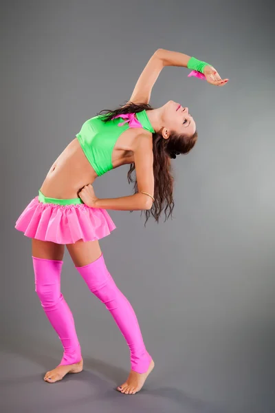 Slim Girl in Dance Costume Poses Bends Body Backward — Stock Photo, Image