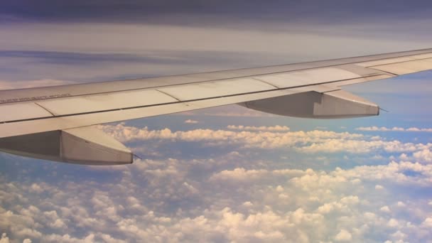 Vista da asa do avião com os flaps operados — Vídeo de Stock
