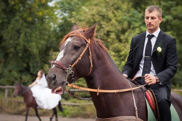 Pengantin pria menunggang kuda — Stok Foto