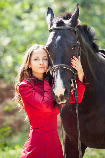 brunette girl and horse