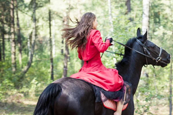 Brunetka dziewczyna na koniu — Zdjęcie stockowe