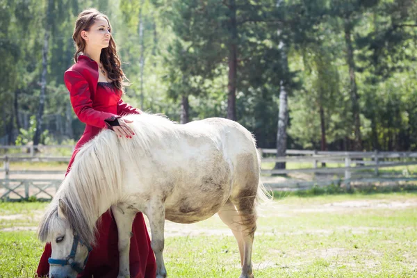 Brunette girl and horse — Stock Photo, Image