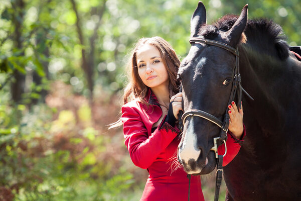 brunette girl and horse