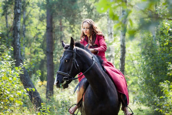 Brunett tjej på häst — Stockfoto