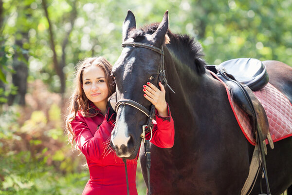 brunette girl and horse